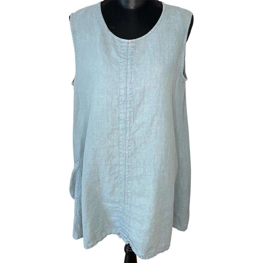 Bryn Walker Linen Dress Sleeveless Tank Mini Lagenlook Blue Gray Size Medium